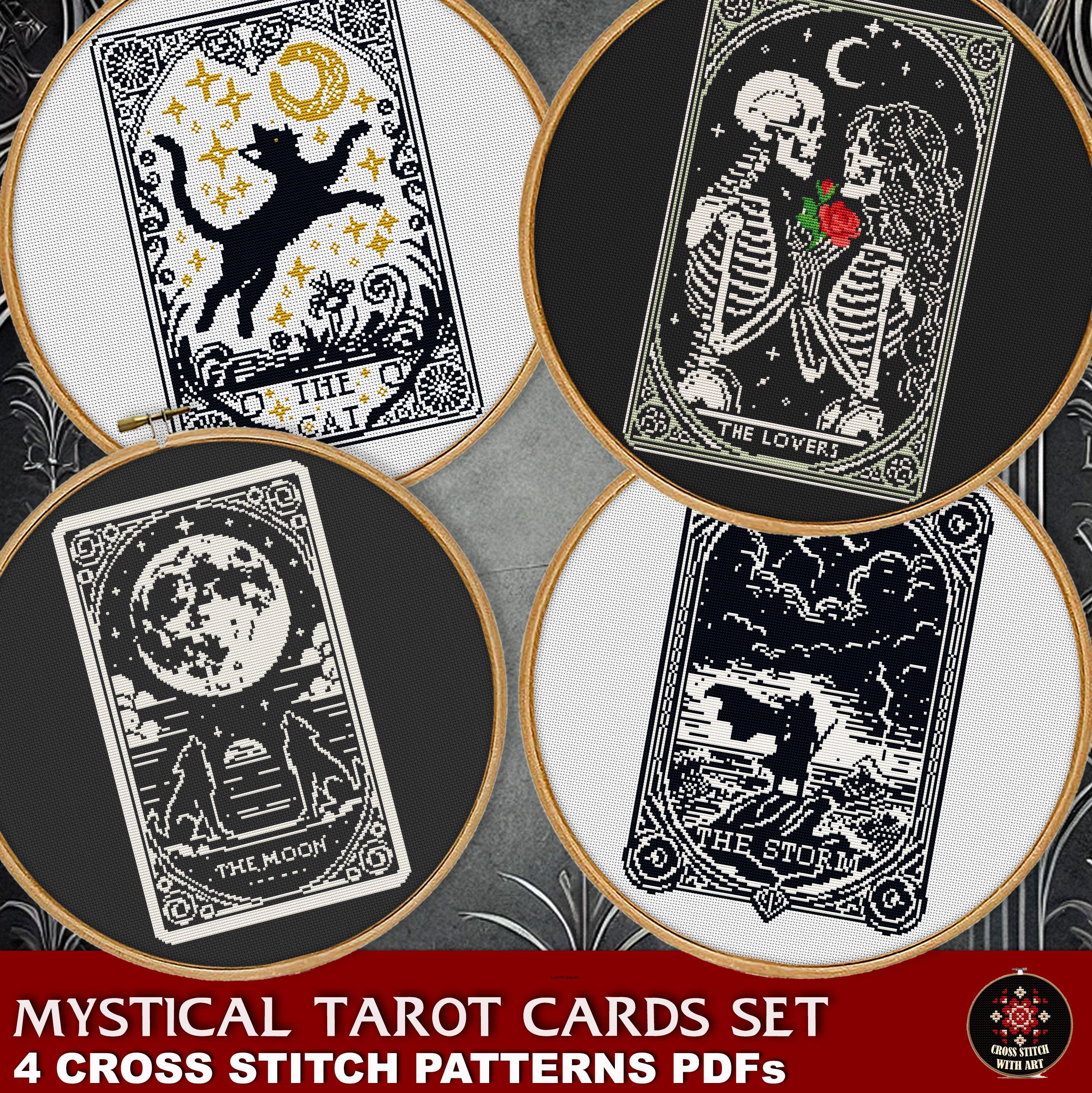 Mystical Tarot Cards Cross Stitch Pattern Bundle – 4 Gothic