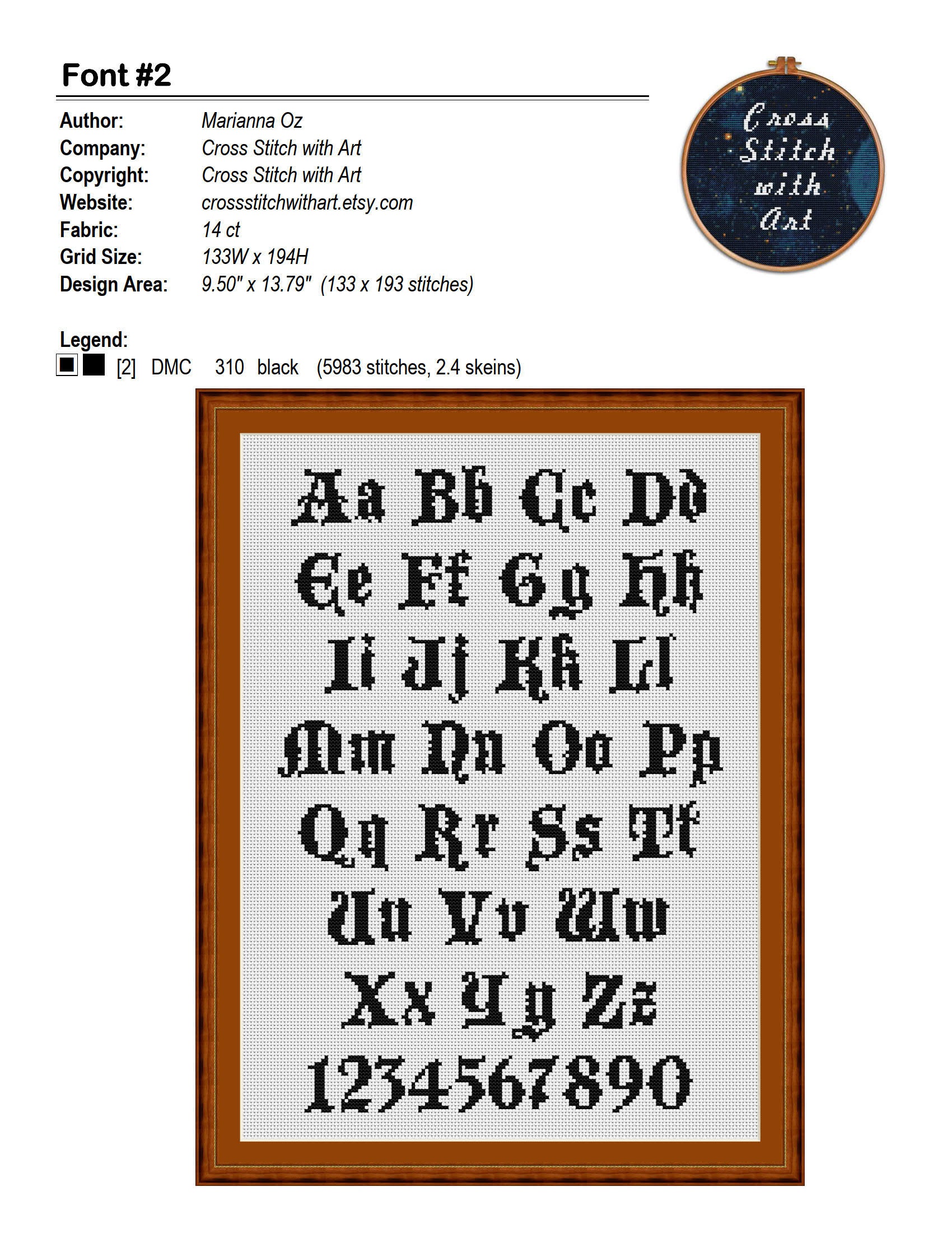 Gothic Font Cross Stitch Pattern. ABC Cross Stitch Sampler Etsy
