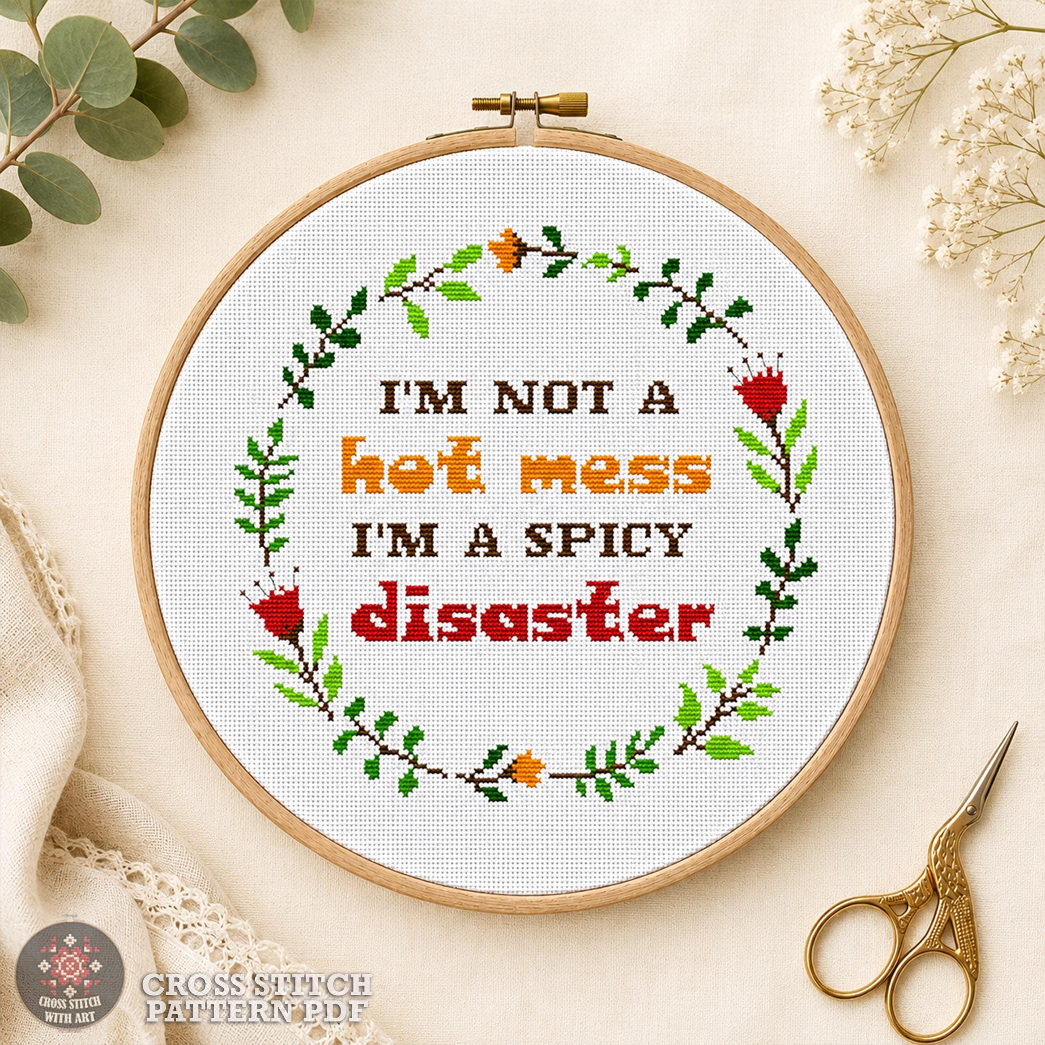 Funny Spicy Disaster Cross Stitch Pattern, Sarcastic Embroidery