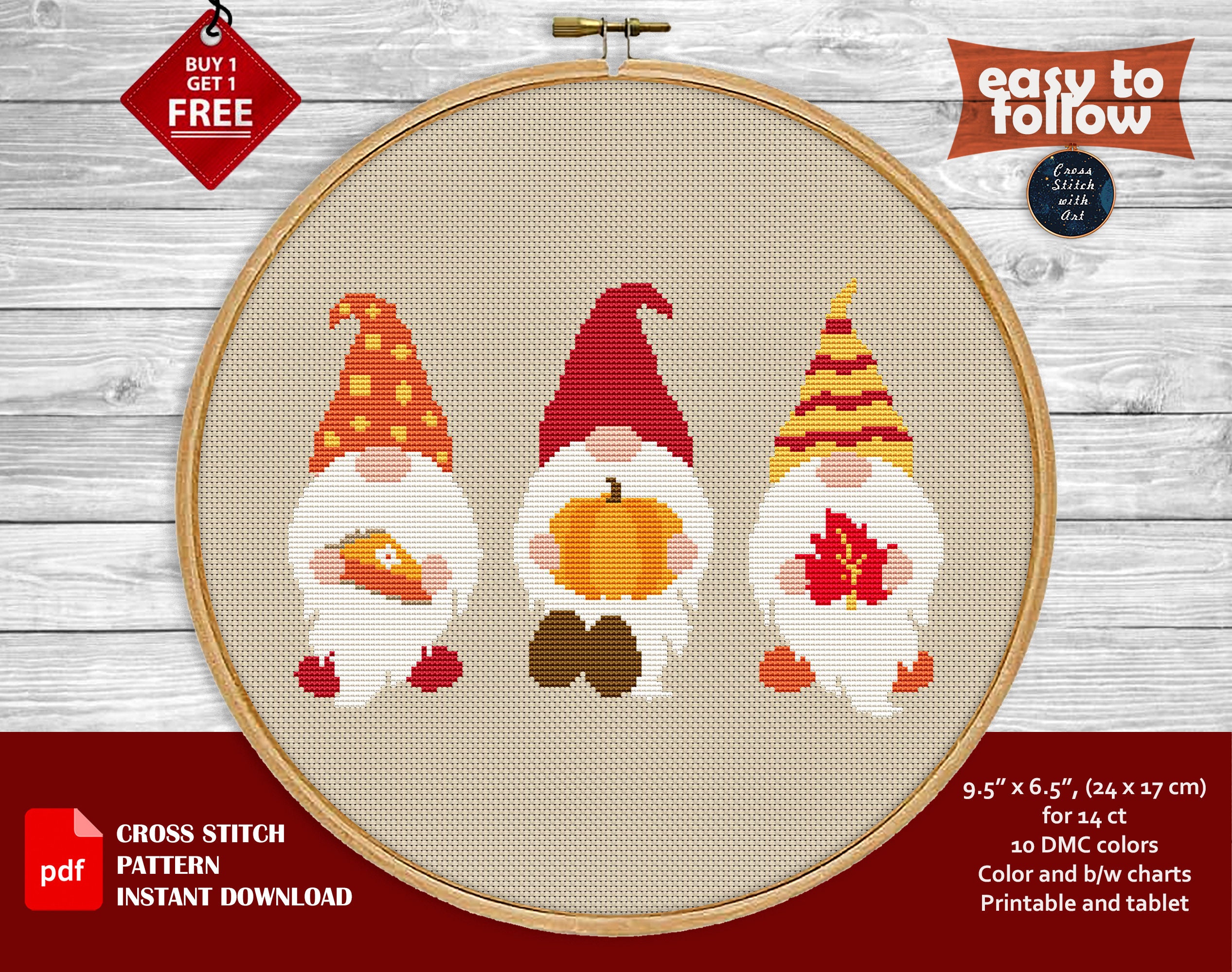 Gnome Cross Stitch Pattern. Thanksgiving Cross Stitch Decor