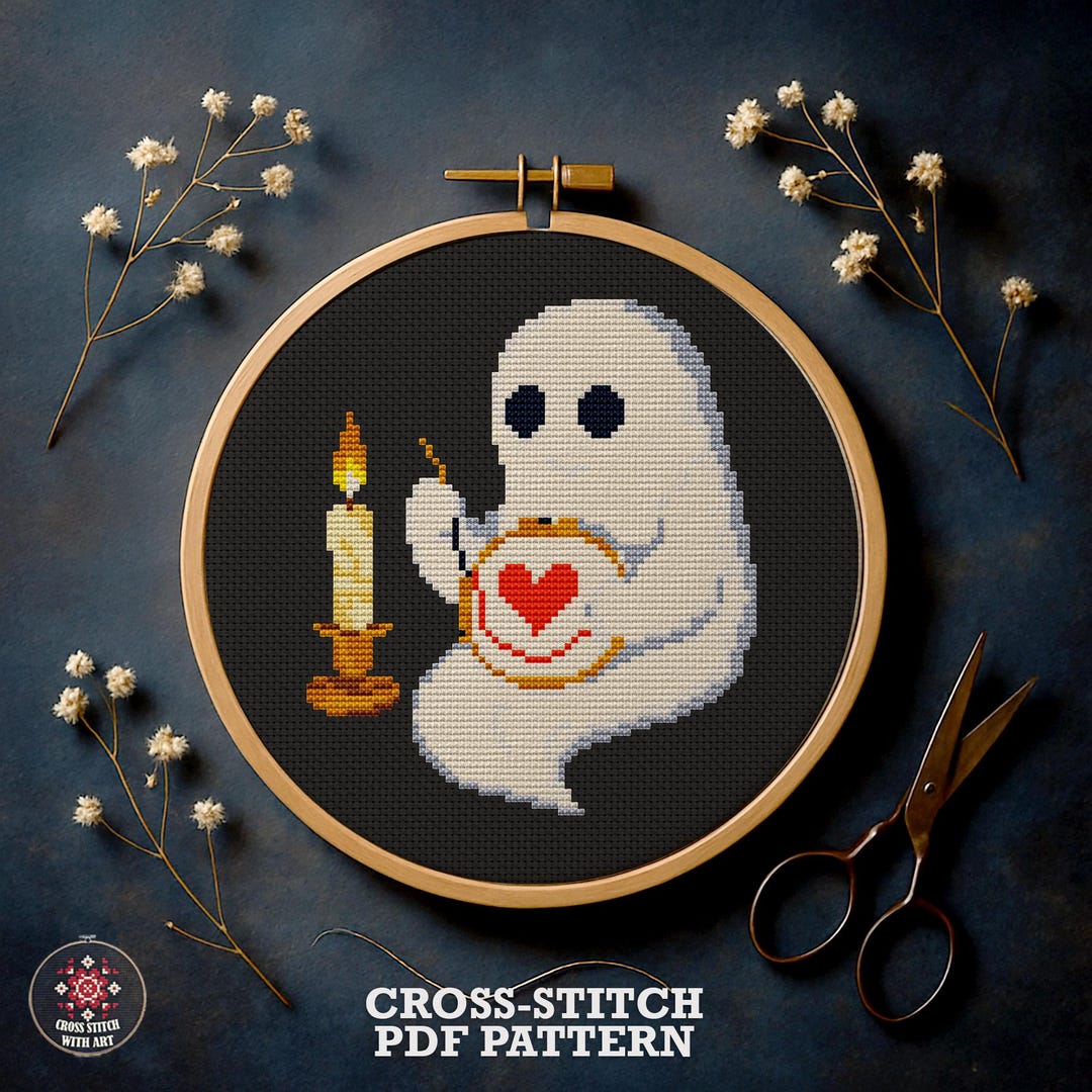Funny Ghost Cross Stitch Pattern: Spooky Halloween Embroidery (PDF ...