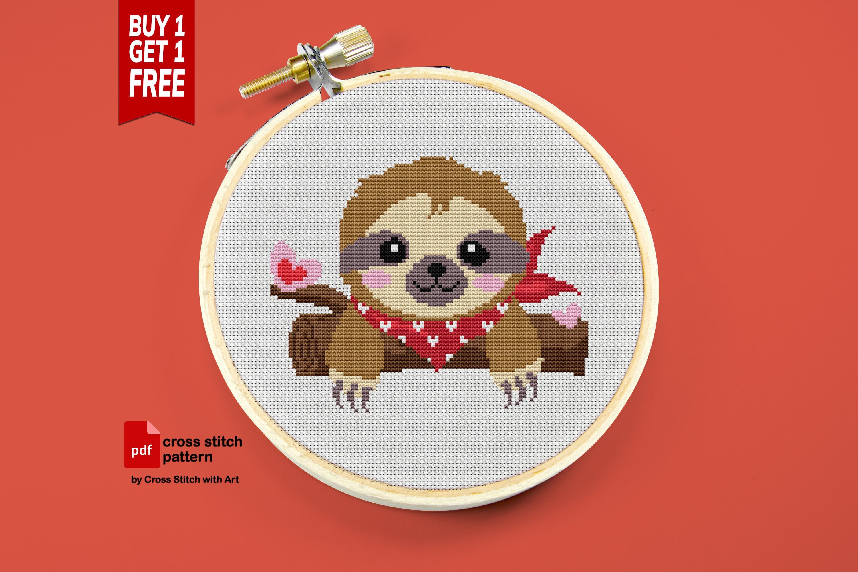 Sloth Cross Stitch Pattern. Valentines Cross Stitch PDF. Easy - Etsy