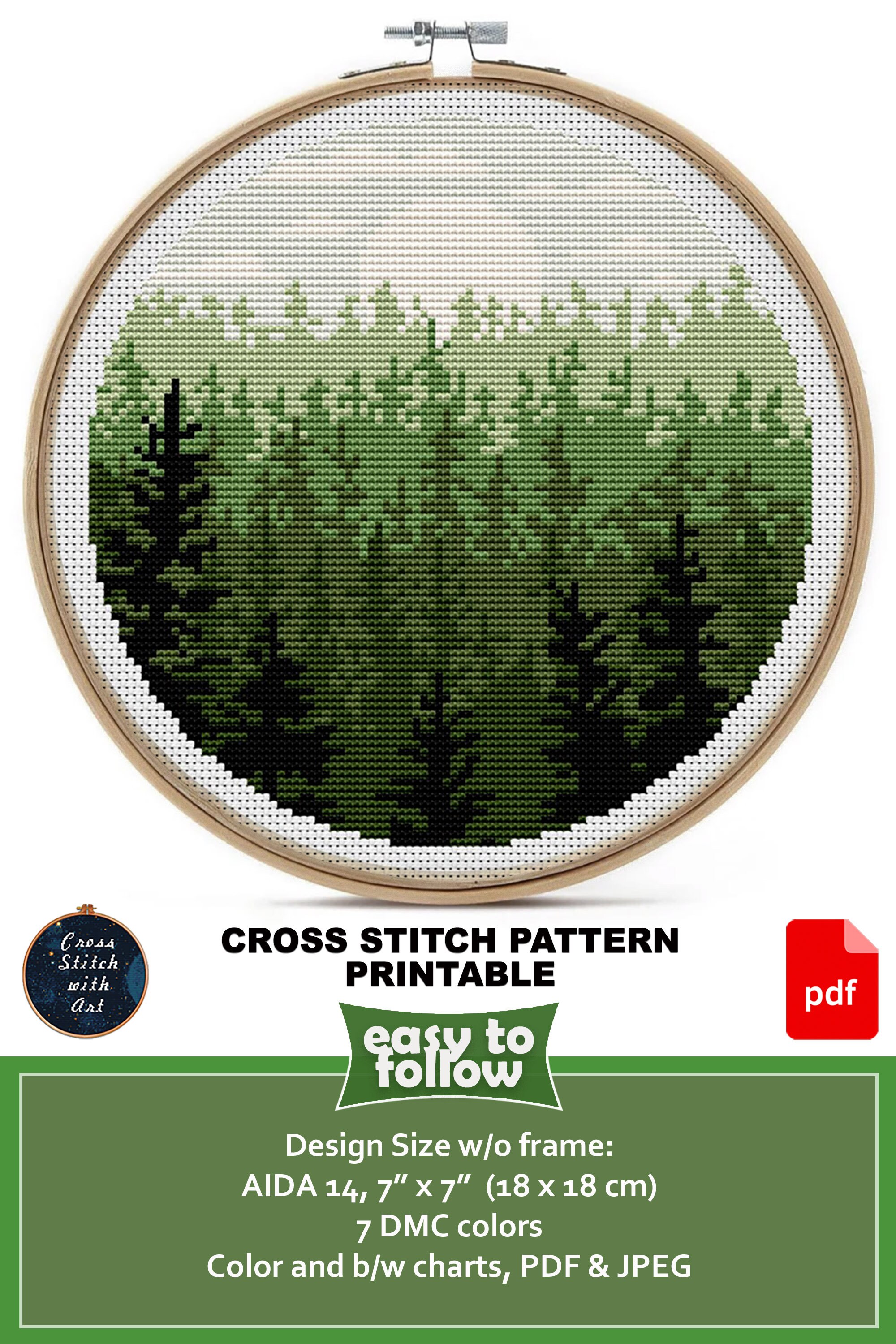 Nature Cross Stitch Pattern PDF. Forest Tree Scenery Decor. Landscape ...