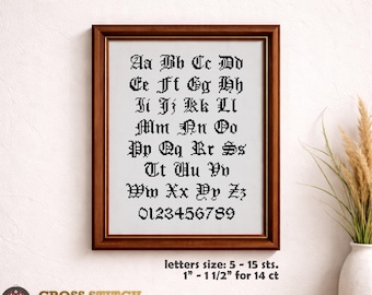 Gothic Alphabet Kreuzstich Muster - ABC Sampler, Schriftzug Stickdesign (PDF Download)