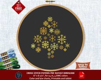 Christmas Tree cross stitch pattern. Xmas cross stitch PDF. Christmas embroidery. Winter, snowflakes cross stitch. Easy counted cross stitch