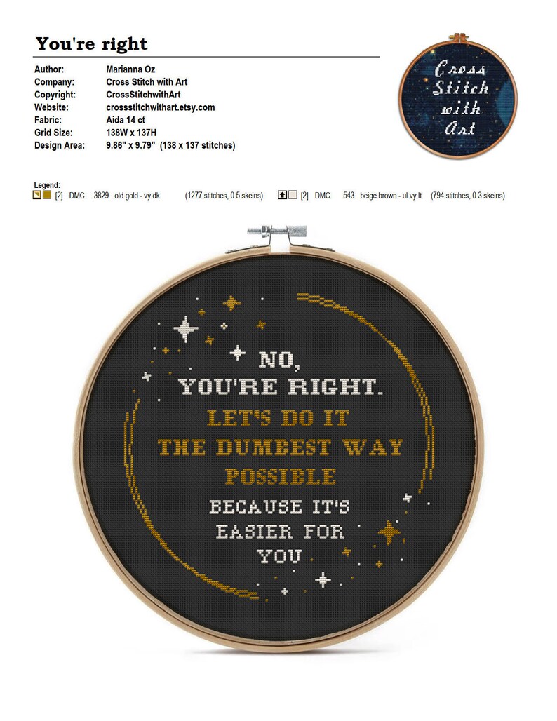 Funny Sarcastic Cross Stitch Pattern, Dumbest Way Possible (PDF Pattern ...