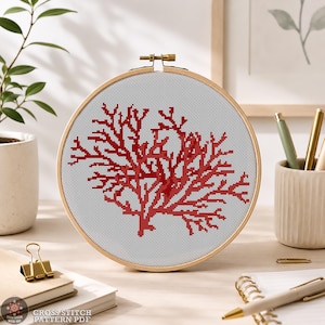 Sea Coral Cross Stitch Pattern: Ocean Animal,  Modern Nautical Embroidery Design (PDF)