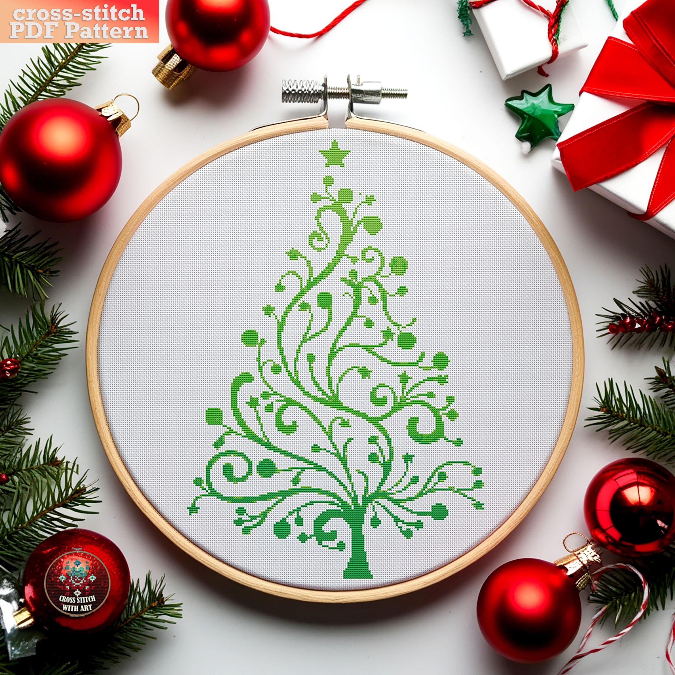 Crossmas Tree Modern Christmas Tree Cross Stitch Pattern, Festive Gradient Xmas ...
