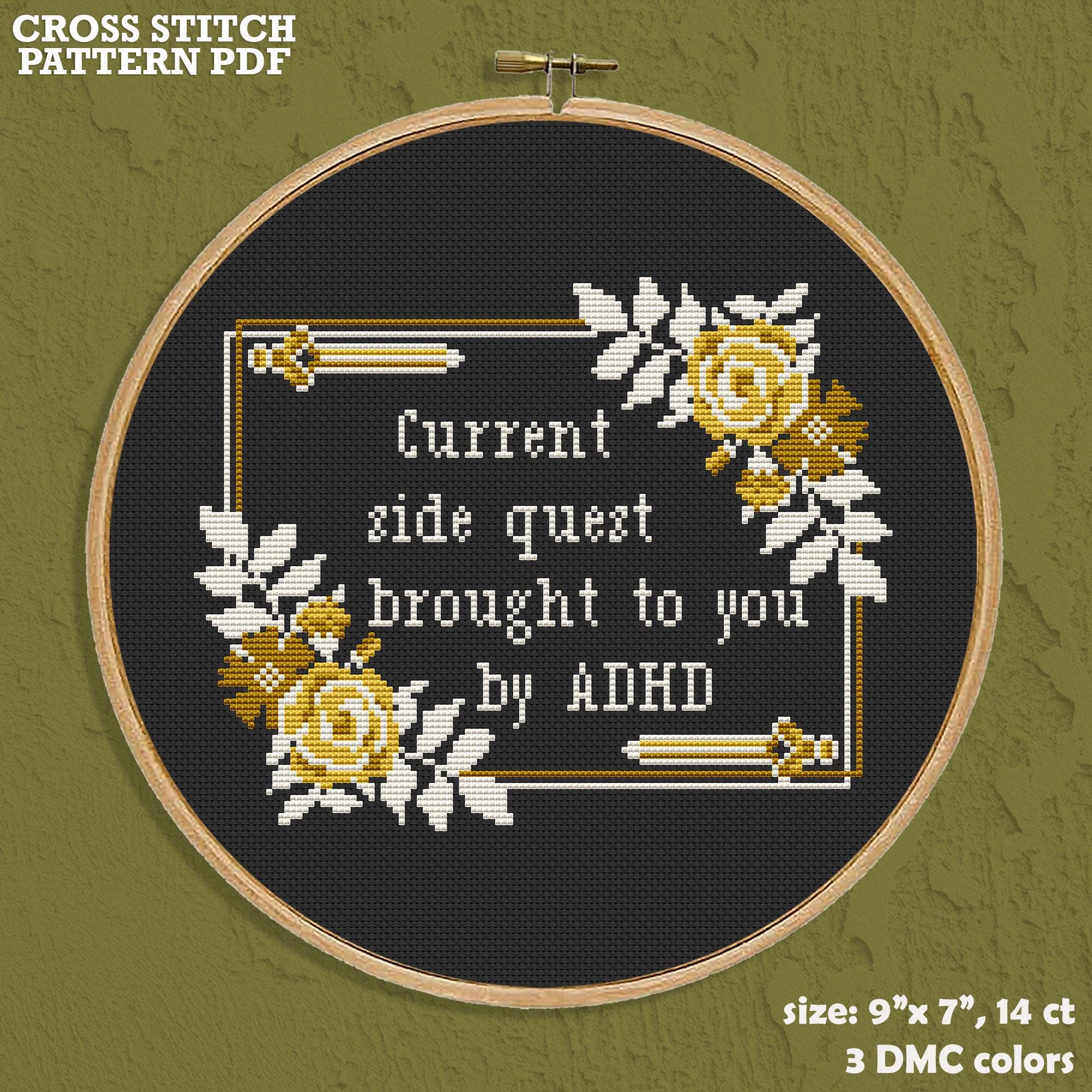 ADHD Side Quest Cross Stitch Pattern PDF – Funny Mental Health ...