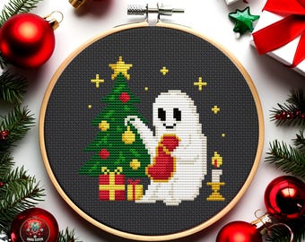 Halloween Ghost. Creepy Christmas Tree Cross Stitch Pattern (PDF)