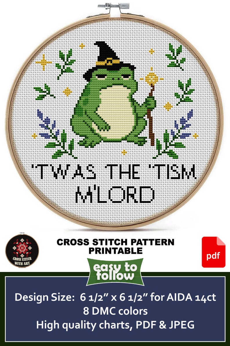 Snarky Cross Stitch Pattern PDF. Twas the Tism, My Lord. Sarcastic Frog ...
