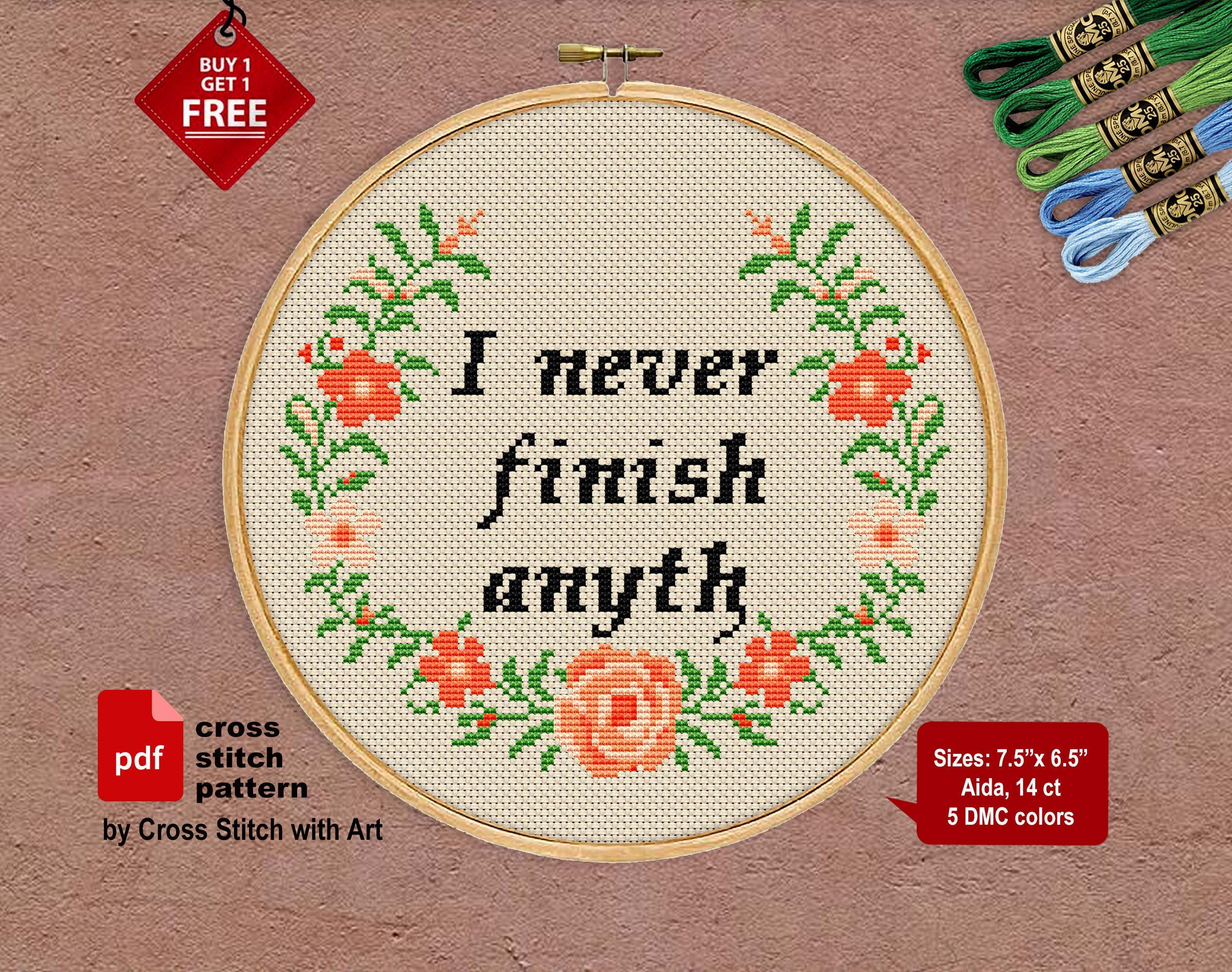 Snarky cross stitch pattern. I never finish anything Funny Etsy