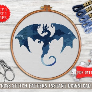 Patrón de punto de cruz. Gráfico de punto de cruz de dragón, bordado a mano de dragón, punto de cruz de animal mágico, PDF de punto de cruz contado moderno, xstitch