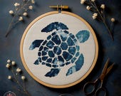 ウミガメのクロスステッチパターン｜ネイビーオーシャン刺繍（PDF