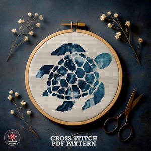 Nature Cross Stitch Pattern PDF | Sea animal Turtle cross stitch chart | Ocean Navy Nautical embroidery design | Water wall art