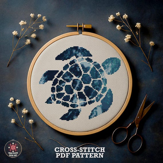 自然のクロスステッチパターンPDF | 海の動物カメのクロスステッチ