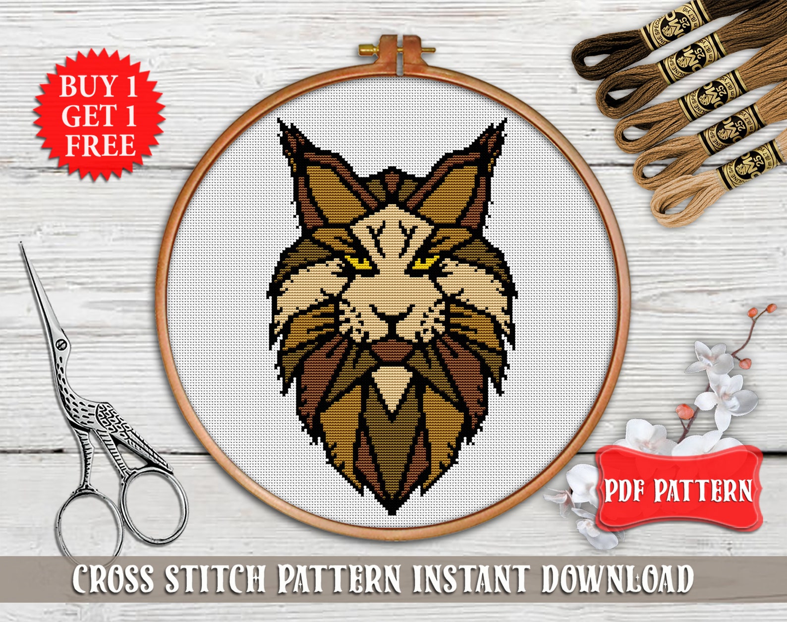Cat cross stitch pattern Maine coon cross stitch PDF Animal Etsy
