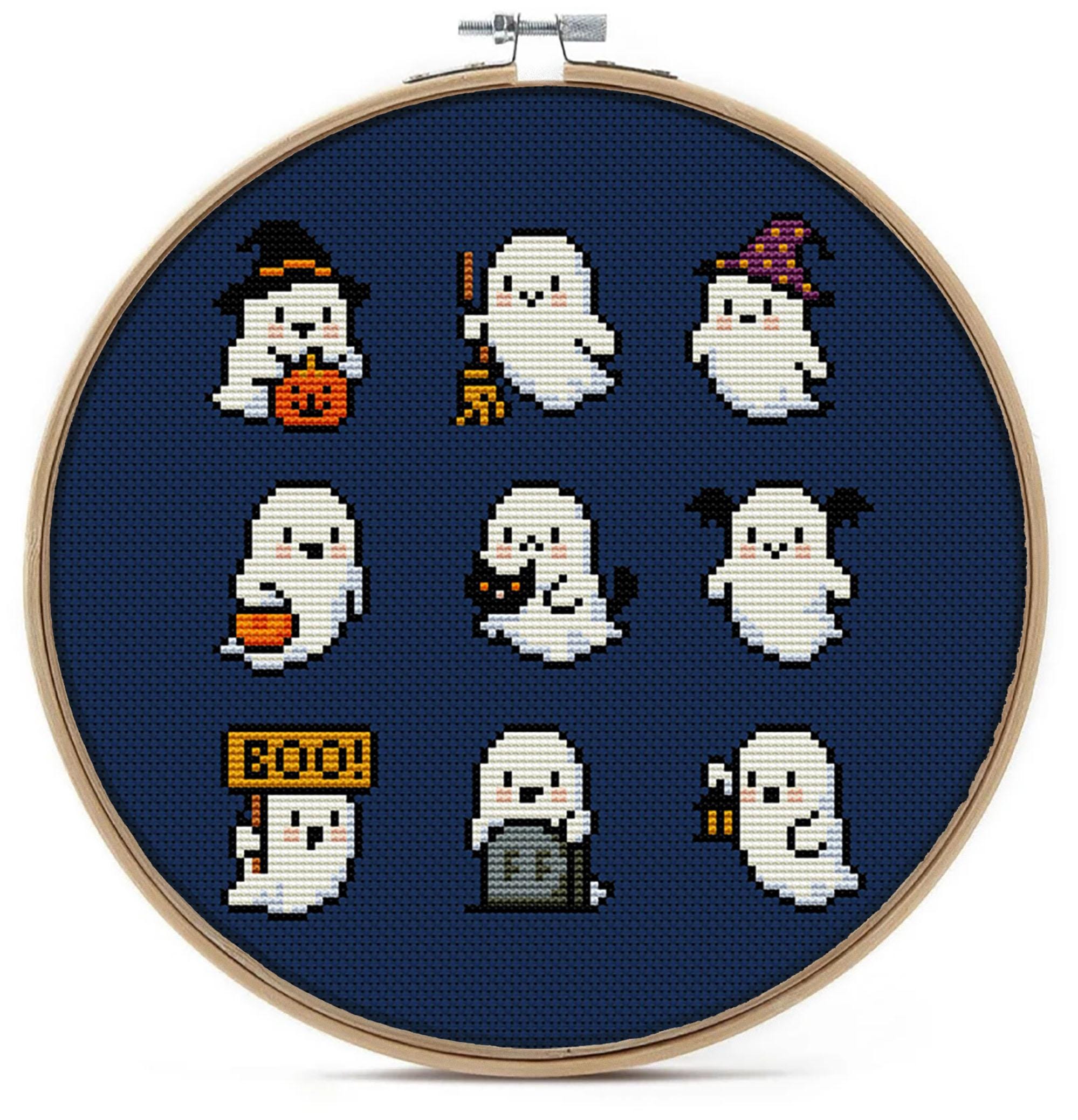 9 Mini Halloween Ghost Cross Stitch Patterns PDF – Spooky Ornaments ...