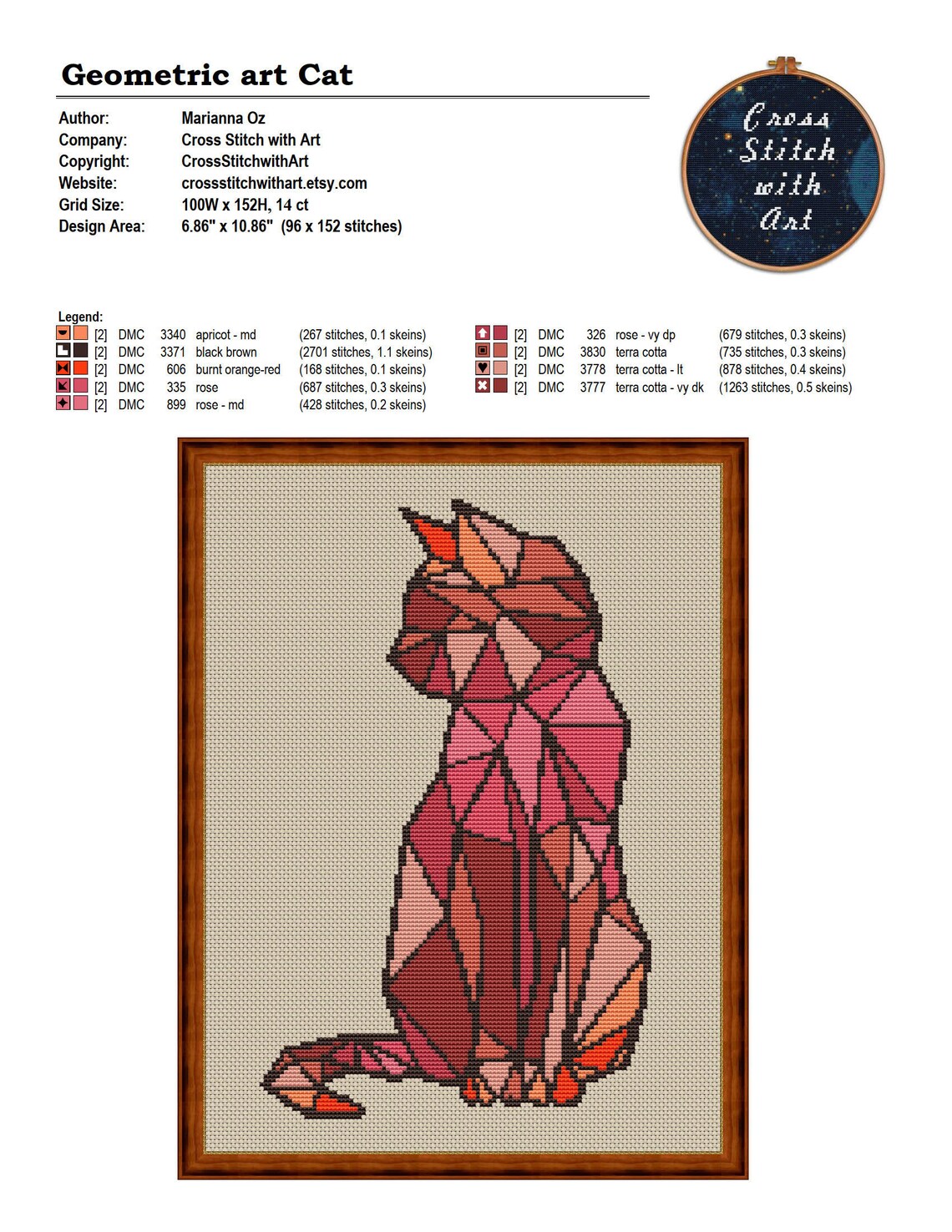 Cat Cross Stitch Pattern. Geometric Animal Cross Stitch PDF. Etsy
