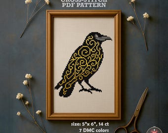 Gothic Rabe Kreuzstich-Muster: Dark Folklore Krähe Stickerei (PDF-Muster)