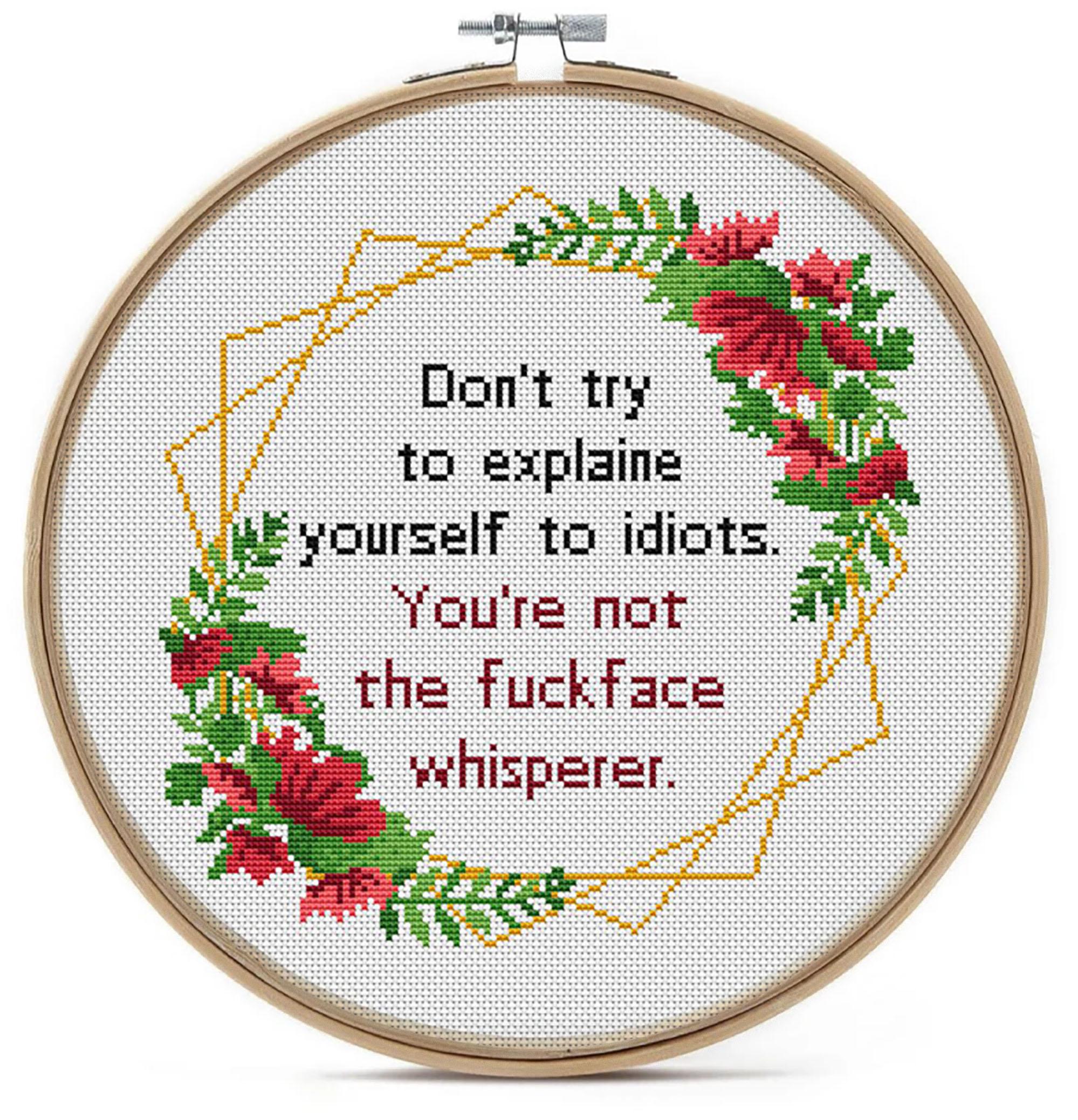 Fuckface Whisperer, Funny Sarcastic Cross Stitch Pattern, Floral