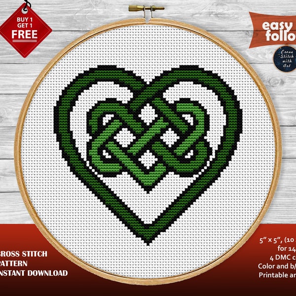 Celtic cross stitch pattern. Valentines gift. Modern cross stitch. Love, heart cross stitch. Irish cross stitch PDF. Easy counted xstitch