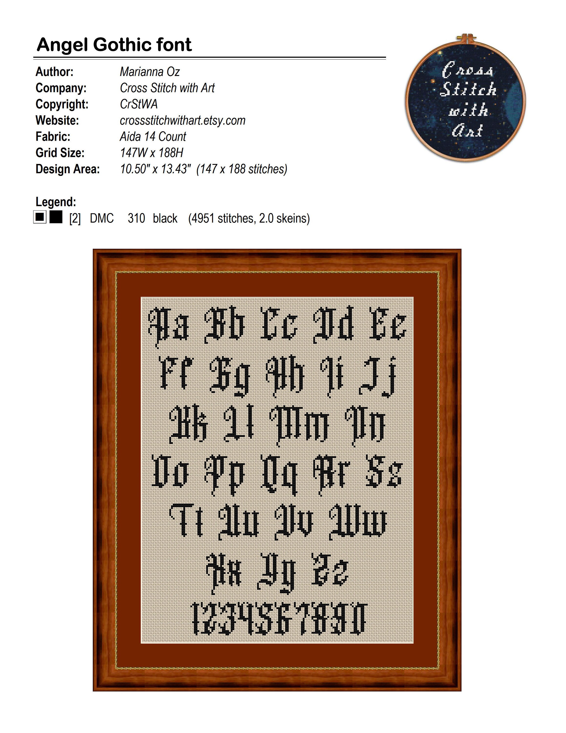 Alphabet #4 Gothic Font Cross Stitch Pattern - ABC Cross