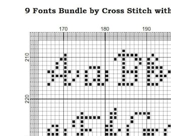 9つのアルファベットのクロスステッチパターン。ABCクロスステッチ