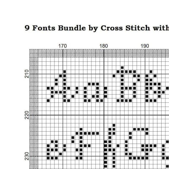 9つのアルファベットのクロスステッチパターン。ABCクロスステッチ