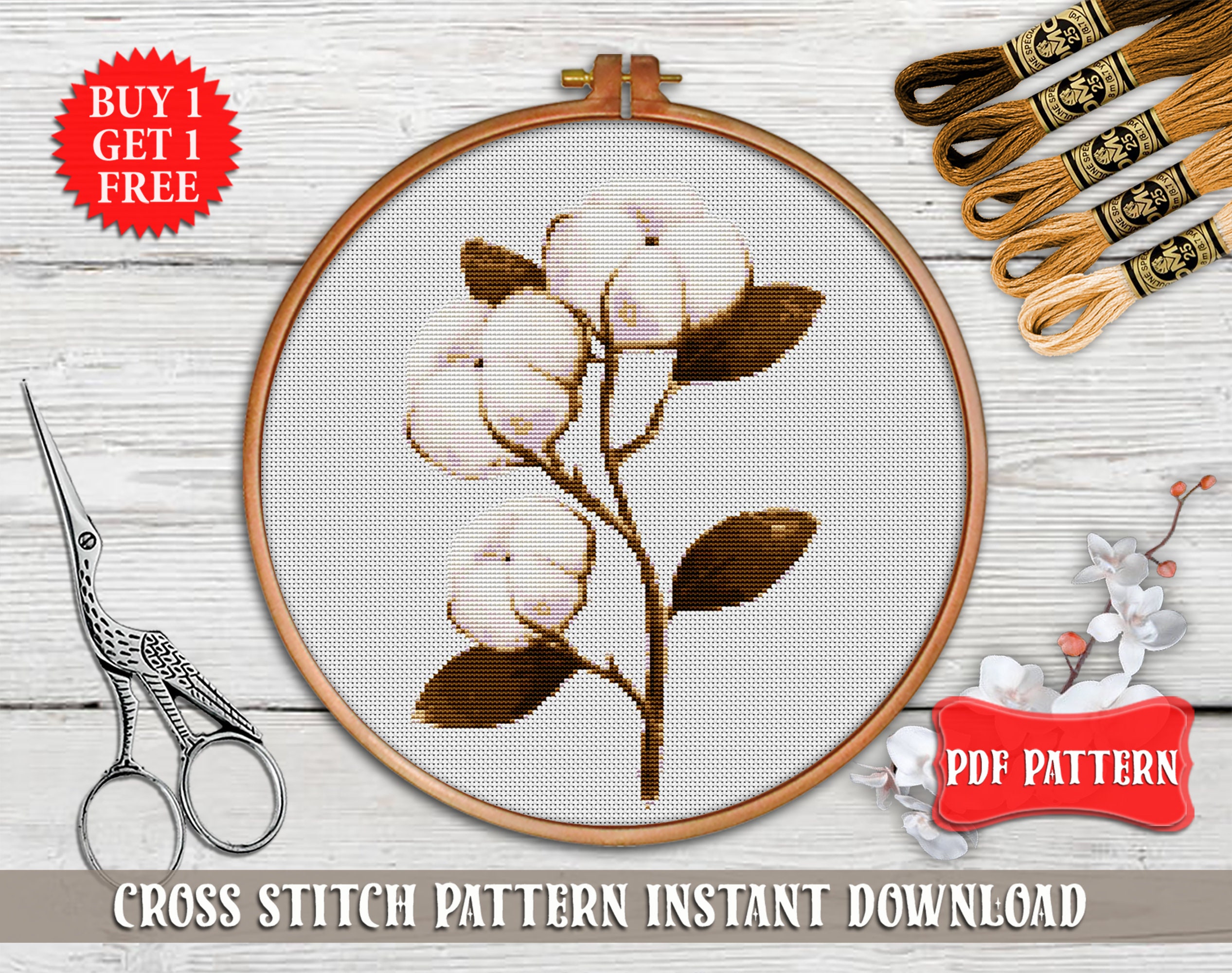 Cotton Cross Stitch Pattern Modern Cross Stitch PDF Flower - Etsy