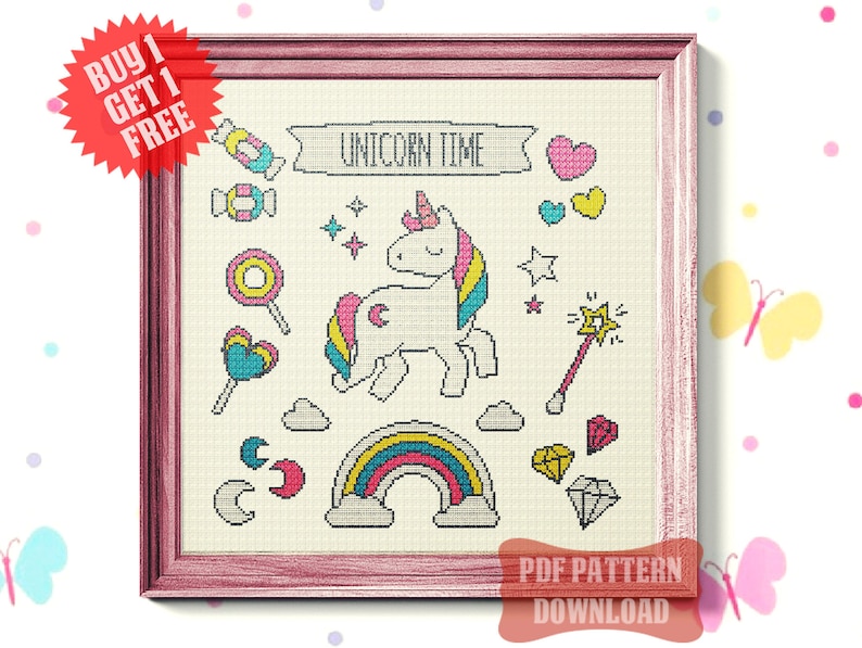 Unicorn cross stitch pattern Modern nursery embroidery hoop art Rainbow Sampler Baby room decor Gift for girl Counted Cross stitch pdf