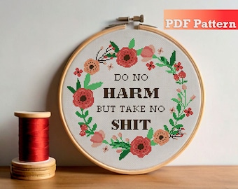 Snarky Flower Wreath Cross Stitch Pattern (PDF)