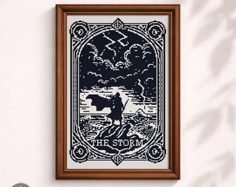The Storm Tarot Cross Stitch Pattern – Gothic Embroidery (PDF Pattern)