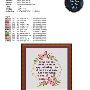 Snarky cross stitch pattern. Not becoming a serial killer. Sassy cross stitch Home decor. Modern cross stitch PDF. Adult rude cross stitch image 7