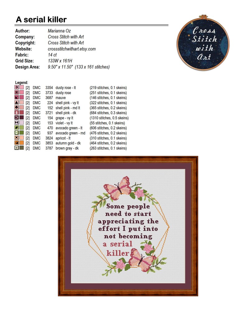 Snarky cross stitch pattern. Not becoming a serial killer. Sassy cross stitch Home decor. Modern cross stitch PDF. Adult rude cross stitch image 7