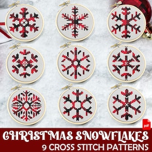 9 Plaid Snowflake Cross stitch pattern. Christmas cross stitch PDF. Xmas ornament cross stitch. Snowflakes embroidery. Winter holiday decor