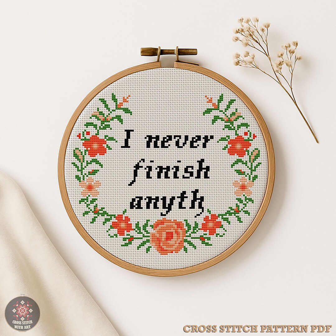 I Never Finish Anything – Cross Stitch Pattern: Floral Wreath ...