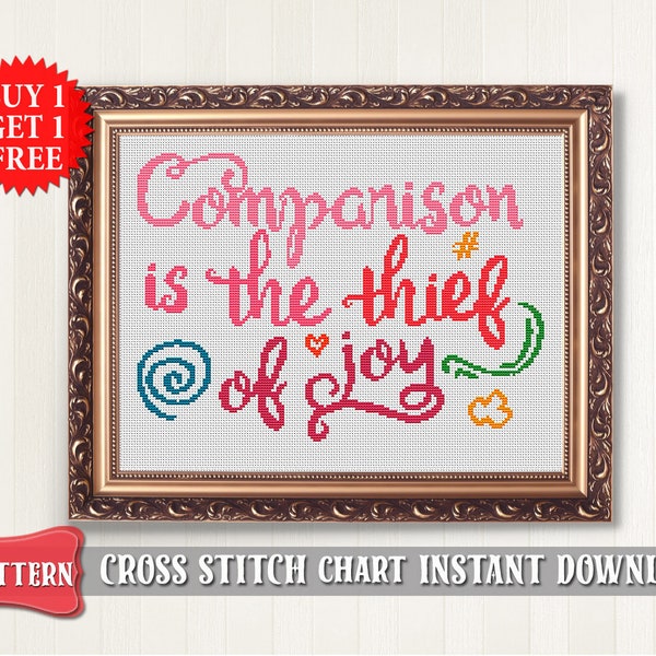Cross stitch pattern Modern cross stitch Typographic Quote Embroidery hoop art Comparison is the thief of joy  PDF