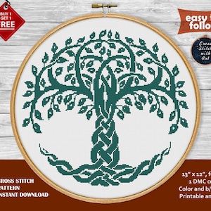 Celtic tree cross stitch pattern. Tree of life cross stitch. Celtic Knot embroidery Easy counted cross stitch PDF. Irish Modern cross stitch