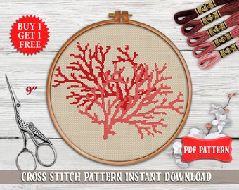Coral cross stitch pattern. Modern cross stitch PDF. Ocean cross stitch, Sea life cross stitch Easy animal cross stitch. Nautical embroidery