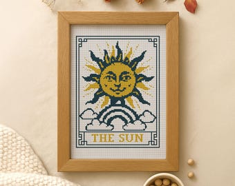 The Sun Tarot Card Cross Stitch Pattern, Mystic Cat Embroidery (PDF Pattern)