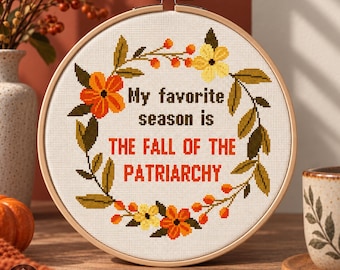Padrão de Ponto Cruz "A Queda do Patriarcado", Decoração Feminista Irônica (Download em PDF)