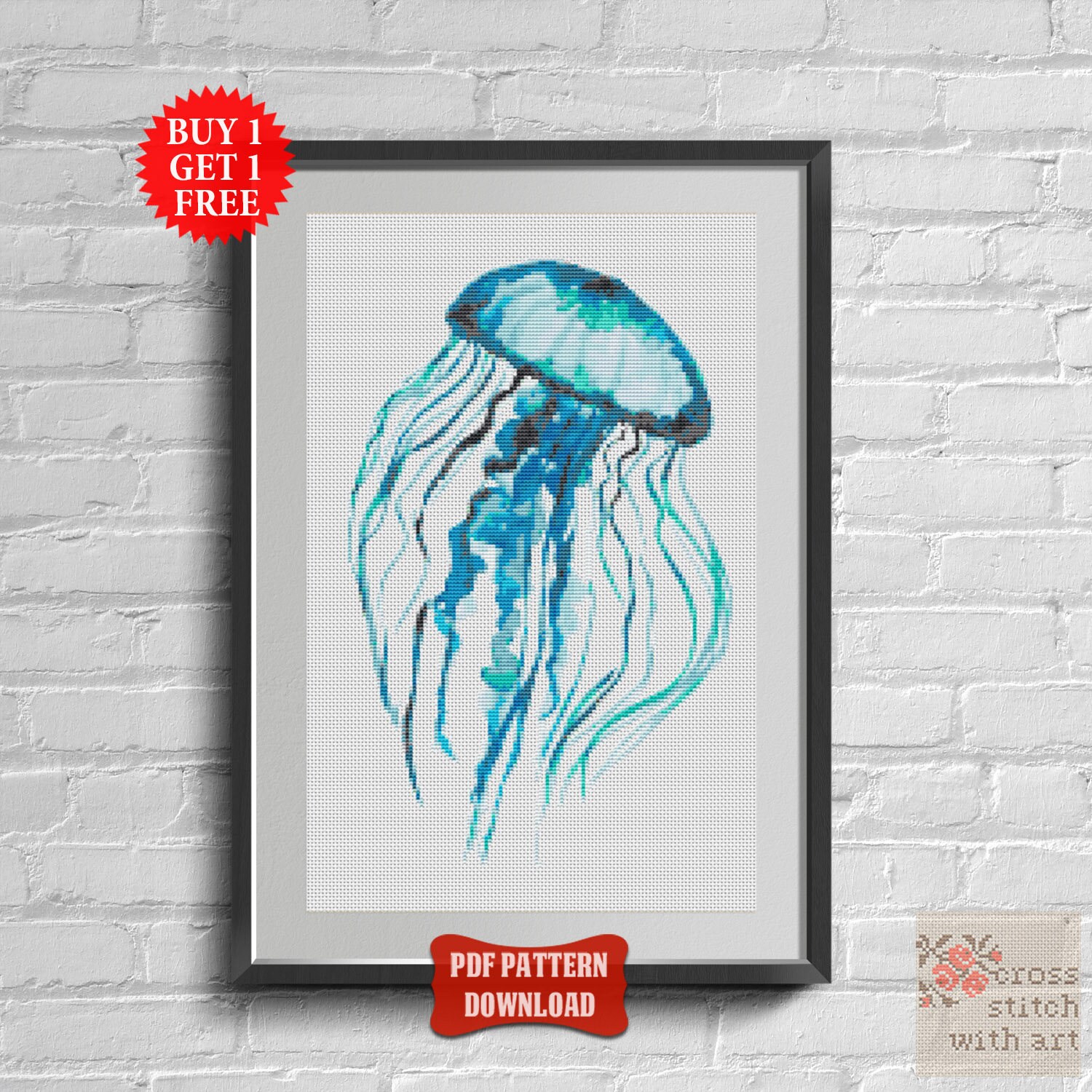 Jellyfish Cross Stitch Pattern Watercolor Medusa Cross Stitch Etsy