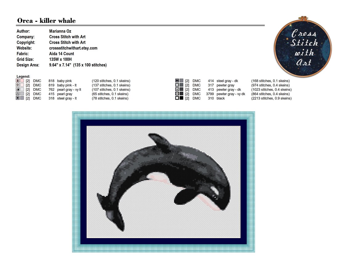Orca Cross Stitch Pattern. Killer Whale Cross Stitch PDF. - Etsy