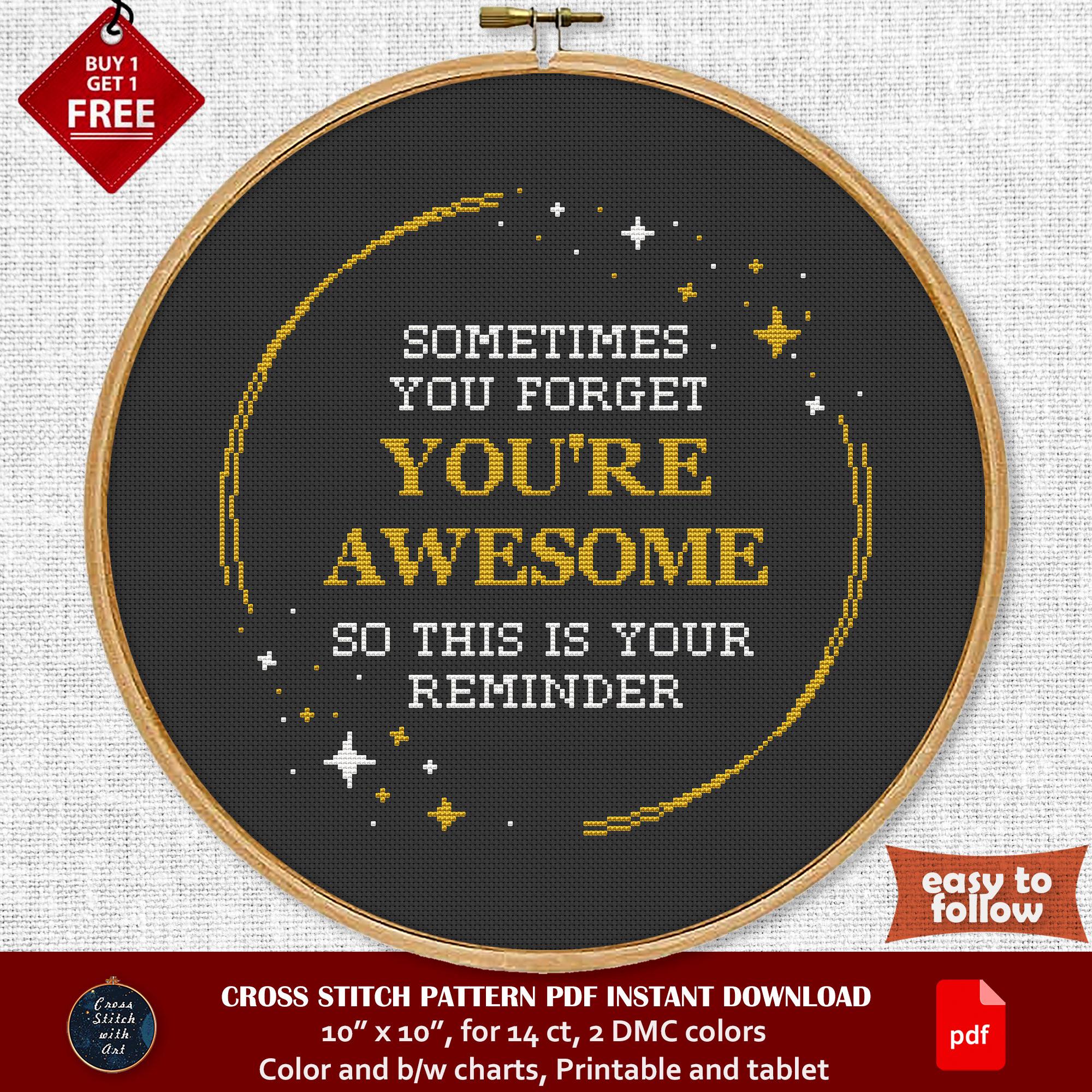 You're Awesome cross stitch pattern. Funny cross stitch PDF. Positive Affirmations, Motivational cross stitch. Best Friend gift, Bestie sign