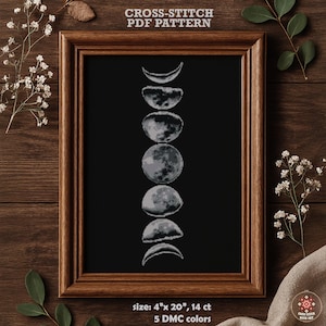 Maanfasen kruissteekpatroon pdf. Witchy maancyclus borduurkaart, Celestial Modern Home Decor. Astronomie, planeet, wetenschappelijke hoepelkunst