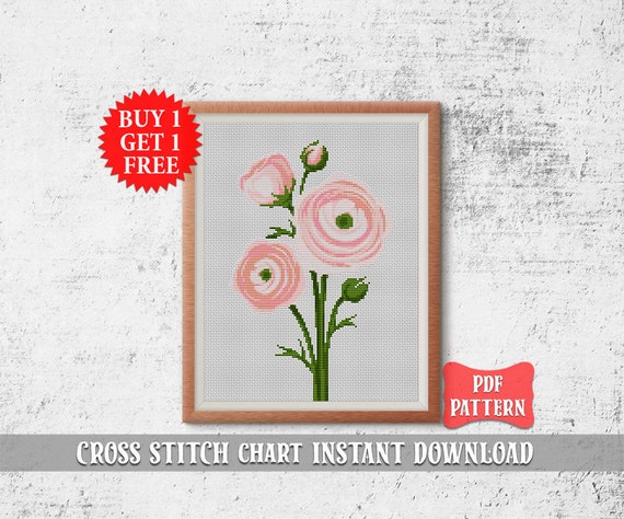Cross Stitch Pattern Flower Cross Stitch Pdf Ranunculus Hand Etsy