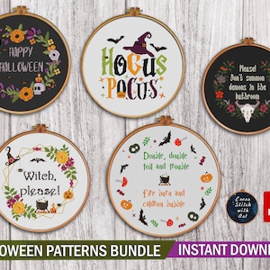 Halloween cross stitch patterns bundle. Witch please cross stitch PDF. Modern cross stitch. Easy counted xstitch. Halloween embroidery image 1