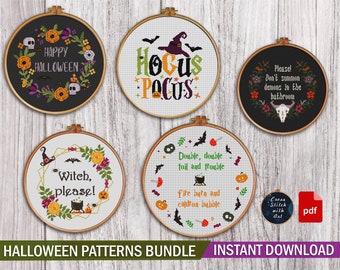 Halloween cross stitch patterns bundle. Witch please cross stitch PDF. Modern cross stitch. Easy counted xstitch. Halloween embroidery