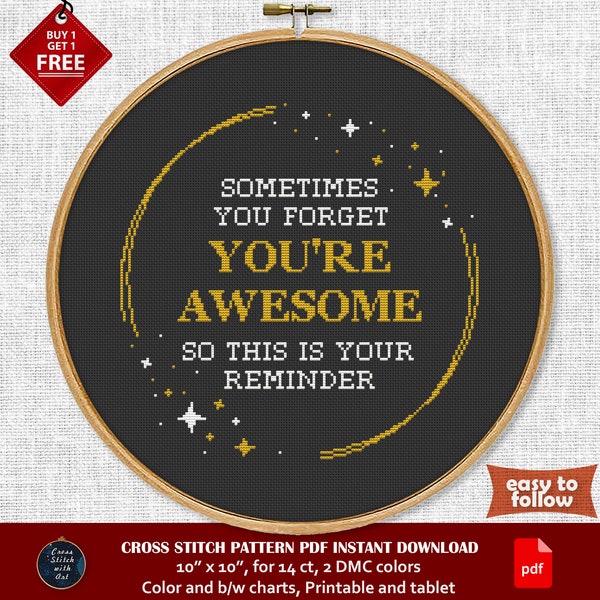 You're Awesome cross stitch pattern. Funny cross stitch PDF. Positive Affirmations, Motivational cross stitch. Best Friend gift, Bestie sign